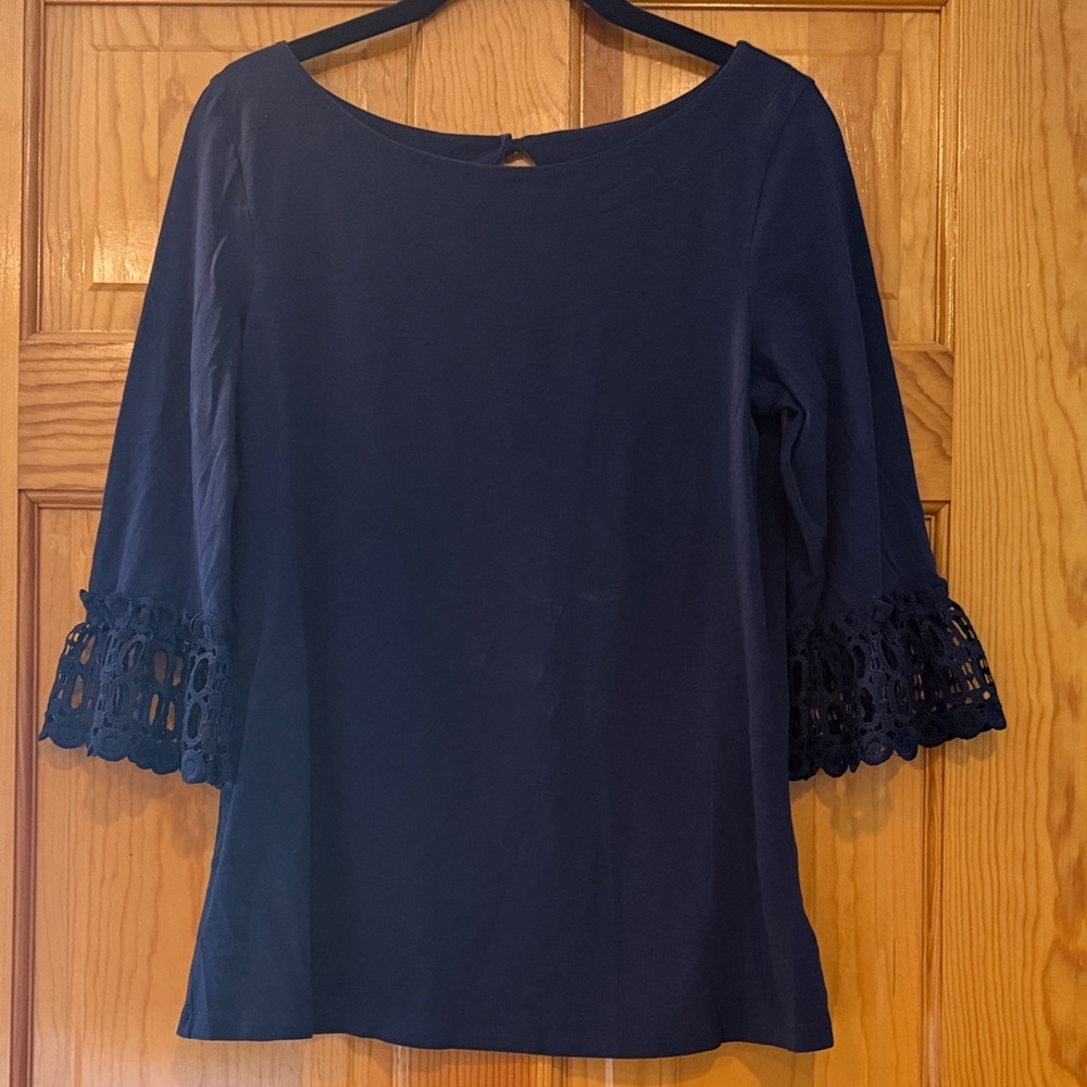Lilly Pulitzer Navy Women's Crochet Bell Sleeve Top